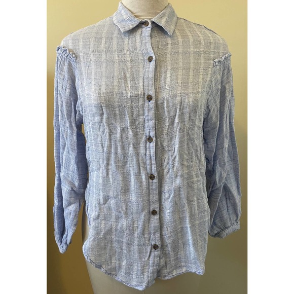 Free People Tops - Free People Oversized LS Button Up Lagenlook Blue Cotton Blend Top Tunic Medium